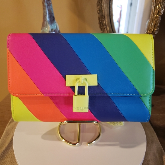 Kurt Geiger Handbags - Kurt Geiger Rainbow Stripe Leather Crossbody - Neon Multicolor NWT!